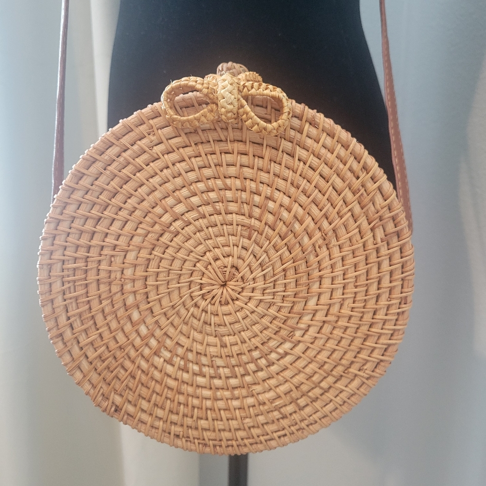 Boho Woven Rattan Crossbody Bag